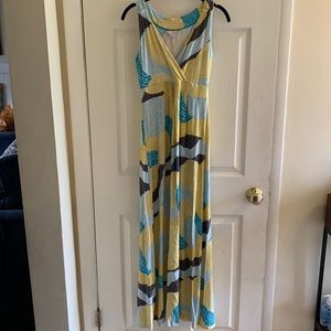 Boden maxi dress—yellow, teal, grey. Excellent condition. Size 4